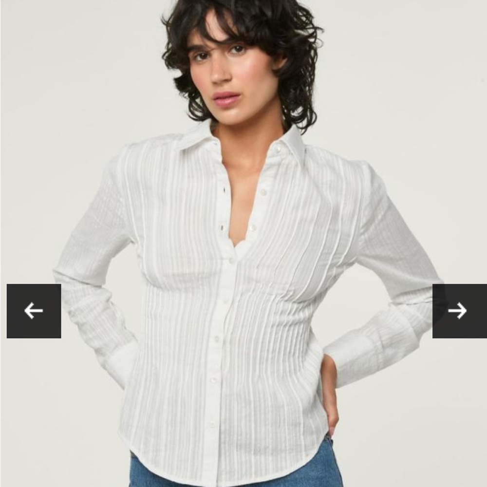 Rouje White Fitted Ribbed Button Down Shirt